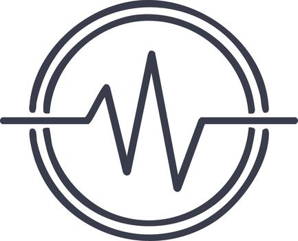 minimalista línea Arte icono de un latido del corazón o sonido ola en un circular marco vector