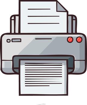 Drawn Printer Device Producing Document Paper Sheet with Lines vector