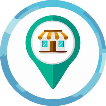 Shop location icon with map marker inside an abstract round frame vector