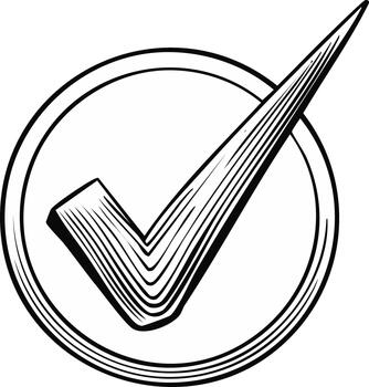 Engraved style checkmark icon within a circle symbolizing confirmation approval success completion vector