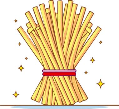 haz de dibujos animados pajitas atado juntos con rojo cuerda con estrellas flotante alrededor vector