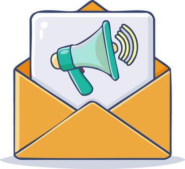 Boletin informativo promoción o alerta notificación mostrado con un megáfono en un abierto correo sobre vector