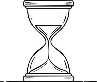 Minimalist line art illustration of an hourglass with flowing sand symbolizing time passing urgency or a deadline countdown vector