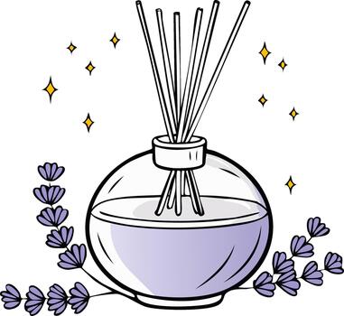 Aromatherapy diffuser with lavender sprigs and twinkling stars for a relaxing atmosphere vector