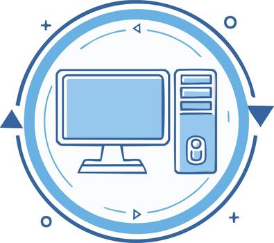 Blue Computer Icon in a Circular Frame for Technology and Digital Concepts vector