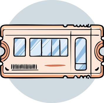 Cartoon ticket with multiple windows and perforated edges, isolated on a gray circle background vector