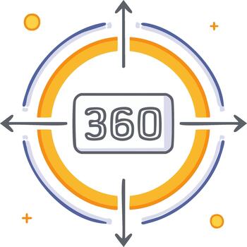 Virtual reality 360 degree view icon with arrows for panoramic tour and immersive experience vector