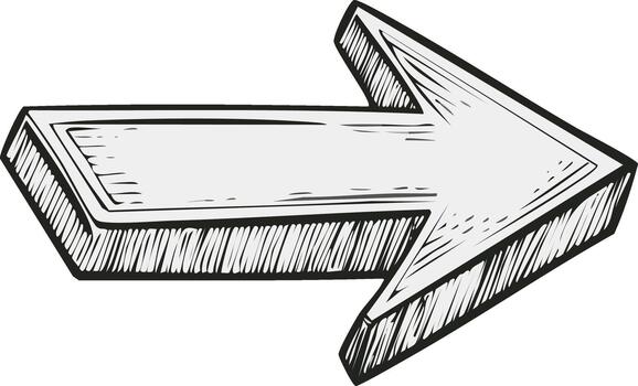Hand Drawn Three Dimensional Arrow Symbol Pointing Right Directional Pointer Illustration vector