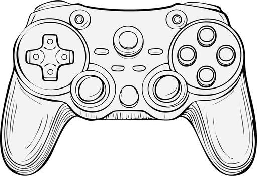 Detailed line art drawing of a modern game controller with buttons and analog sticks vector
