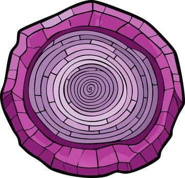 Detailed illustration of a sliced red onion with concentric purple layers and a spiral core vector