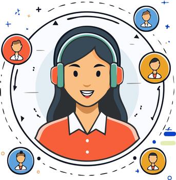 Smiling Woman Call Center Operator Connecting with Customers vector
