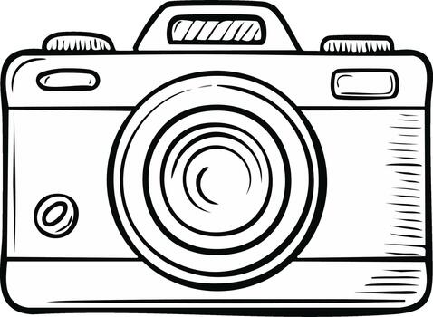 Line Drawing of a Retro Camera with a Swirling Lens and Viewfinder vector