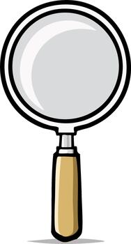 Large Cartoon Magnifying Glass with Dark Outline and Handle for Investigation and Exploration Projects vector