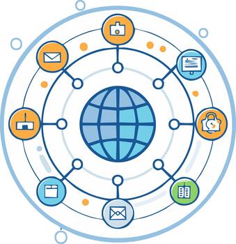 global interconectado red con digital comunicación y tecnología íconos vector