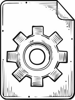 bosquejo estilo documento archivo icono con engranaje símbolo para proceso configuración y mejoramiento vector
