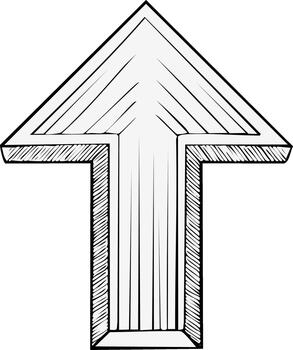 Hand drawn 3D arrow pointing upwards sketch illustration for direction and progress vector