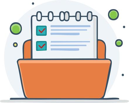 Flat illustration of a checklist in a folder with green checkmarks vector