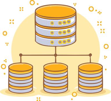 Modern illustration of a hierarchical database system with connected data storage nodes vector
