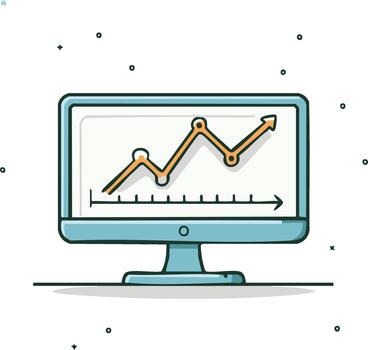 Computer Screen Displaying an Upward Trending Graph with Line Art Style vector