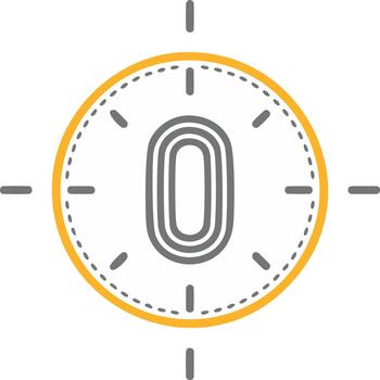 Stylized clock face with large number zero icon for time countdown or starting point vector