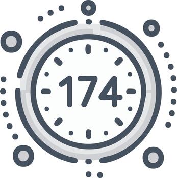 estilizado reloj con el número 174 rodeado por puntos y círculos vector