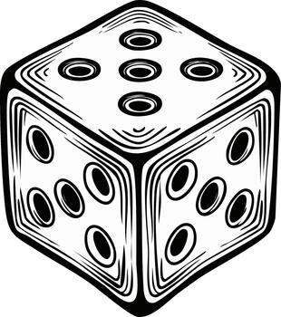 Detailed Engraved Style Black and White Dice Displaying Five Four Three Game Element vector