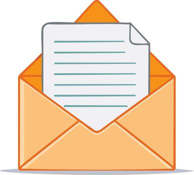 Open orange envelope with a letter, hand drawn style icon for mail and communication vector