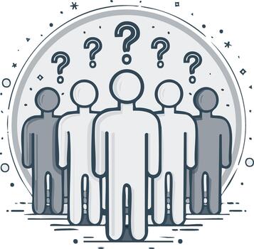 Anonymous crowd of people with question marks line art icon for FAQ or public opinion concept vector
