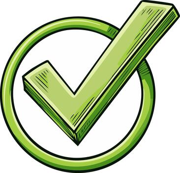 Hand-Drawn Green Check Mark Illustration in Circle Outline Symbolizing Approval and Validation vector