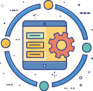 móvil aplicación ajustes y personalización monitor con engranaje, circulo interfaz, y lista estilo para desarrollo y configuración vector