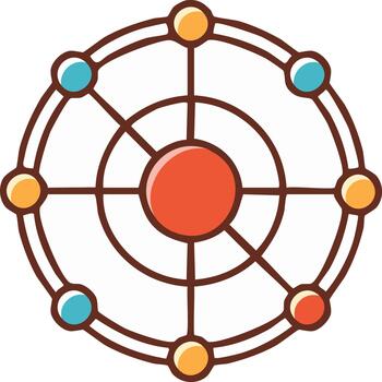 Abstract network diagram with a central hub and interconnected nodes in a circular structure vector