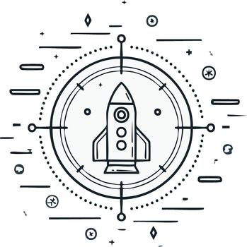 Hand drawn rocket launch icon illustration for startup, business strategy, and space exploration concepts vector