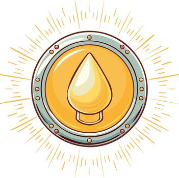 Golden Coin with Drop Shape Motif and Radial Burst Design Element vector