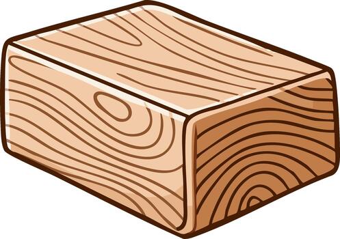 Simple cartoon wood block with natural grain pattern and rounded edges isolated on white vector