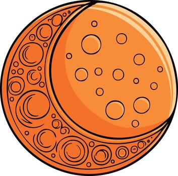 Orange Crescent Moon Icon with Surface Craters and Decorative Circles in Lunar Shape vector