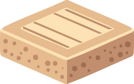 Isometric Sponge Cake Slice Brown Edges, Cream Topping with Line Pattern vector