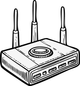 aislado inalámbrico enrutador con Tres antenas en línea Arte estilo vector