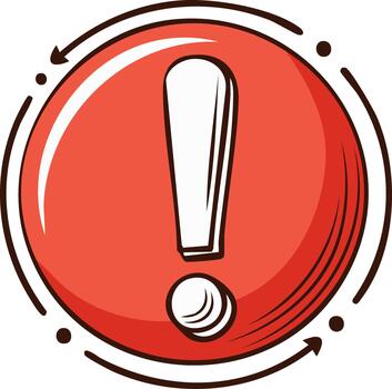 Alert Exclamation Point Red Circular Warning Icon with Circular Arrows Cartoon Style vector