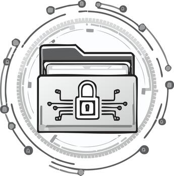 Secured Digital File Folder with Padlock and Circuit Board Design Elements vector