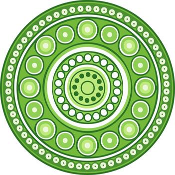 Circular Green and White Abstract Design featuring Concentric Circles and Dots, creating a Decorative Mandala Style Pattern vector