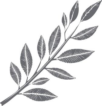 Rustic botanical illustration of a leafy sprig with a hand carved linocut print texture vector