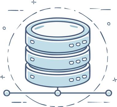 Line art database server stack with network connection representing data storage technology vector