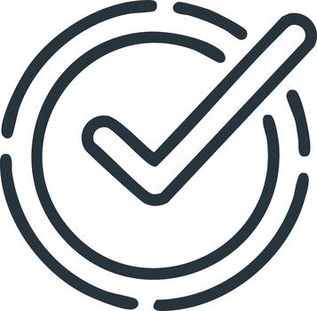 Simple line art icon of a checkmark in a circle. Symbol of approval, confirmation, and quality vector