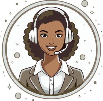 Smiling customer service representative with a headset, inside of a circle vector