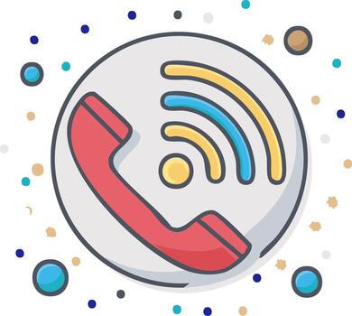 Stylized Phone Icon with Signal Waves in a Circular Design with Decorative Dots vector