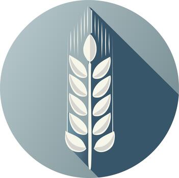 Modern flat design icon of a stalk of wheat with a long shadow on a circular background vector