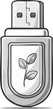 Usb flash drive with leaves. Eco-friendly memory data storage device in cartoon style vector