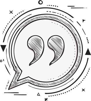Quotation mark speech bubble doodle with circles and triangles vector