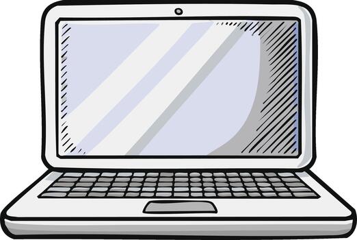 Open Portable Computer Device Displaying Screen with Keyboard vector