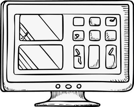 Hand drawn computer monitor with user interface dashboard sketch vector